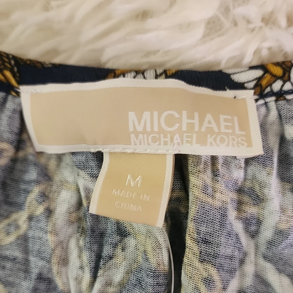 Michael Kors Navy and Gold Chain Print Blouse Size Medium NWT